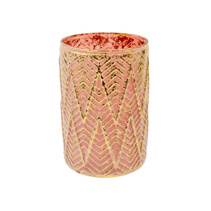 Декоративная стеклянная ваза-подсвечник розового цвета