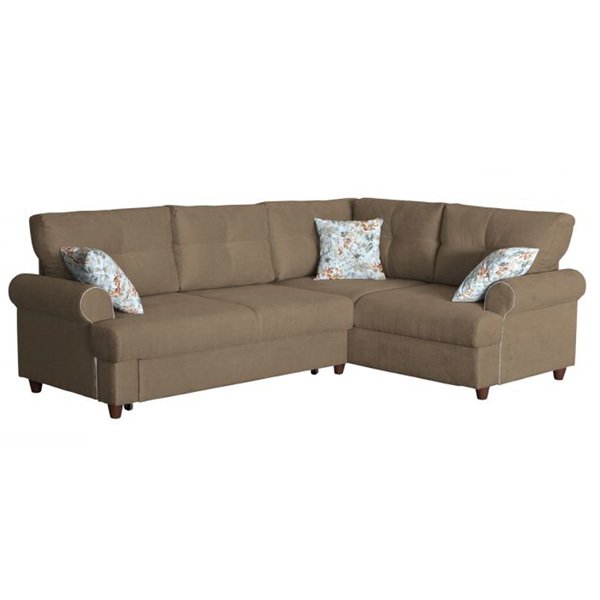 Угловой диван левый Мирта с обивкой из велюра коричневого цвета
