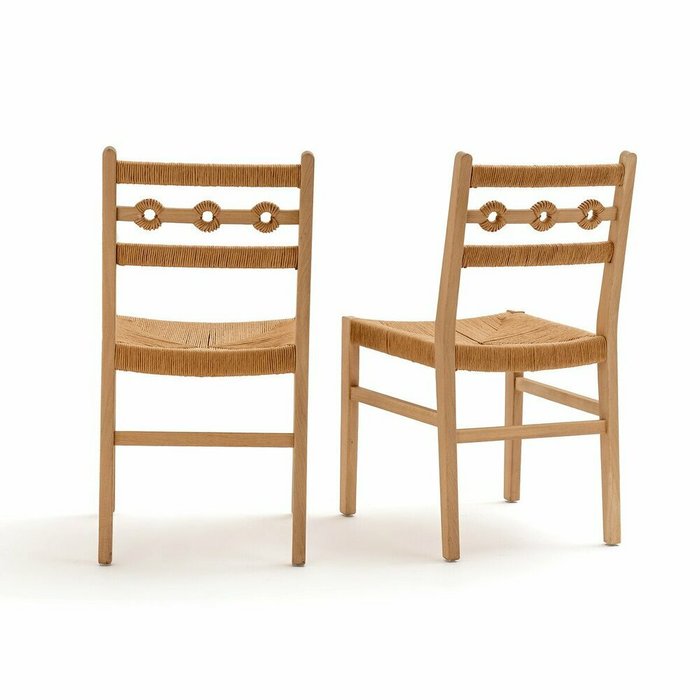 Комплект из стульев из дуба и плетеного материала Menorca бежевого цвета - лучшие Обеденные стулья в INMYROOM