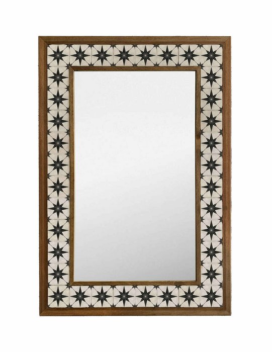 Настенное зеркало с каменной мозаикой 43x63 бело-коричневого цвета
