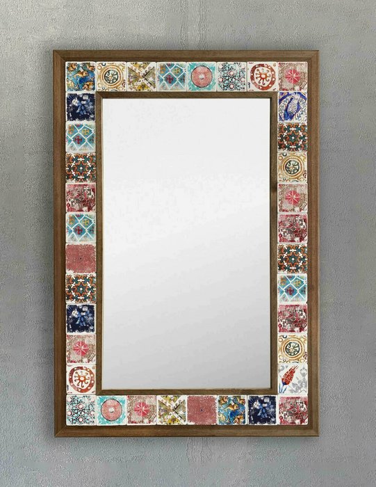 Настенное зеркало 43x63 с каменной мозаикой бежево-голубого цвета - купить Настенные зеркала по цене 22495.0