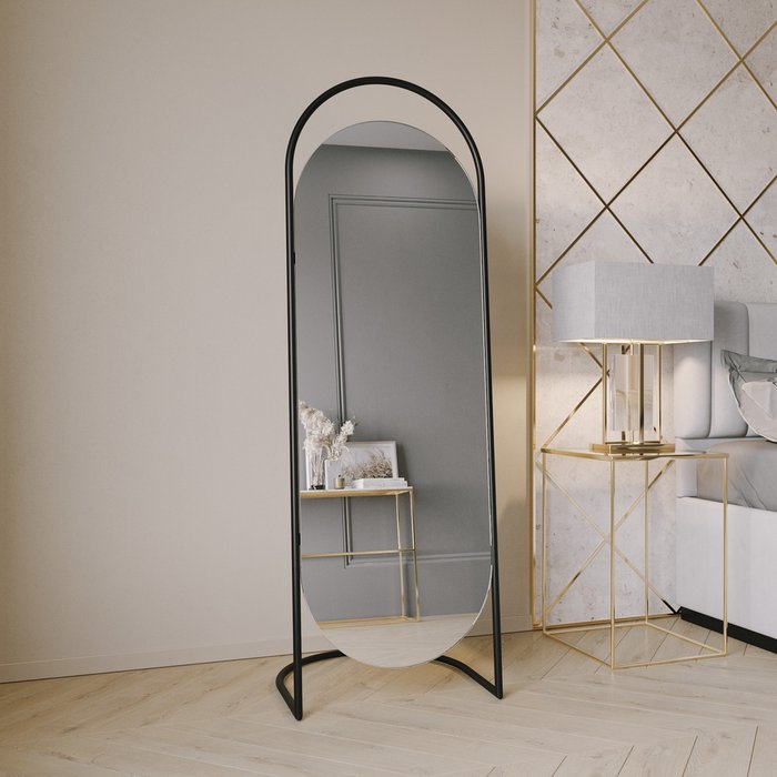 Дизайнерское напольное зеркало в полный рост Evelum в металлической раме черного цвета - купить Напольные зеркала по цене 16900.0