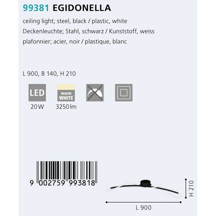 Потолочный светодиодный светильник Egidonella черного цвета - купить Потолочные светильники по цене 10990.0