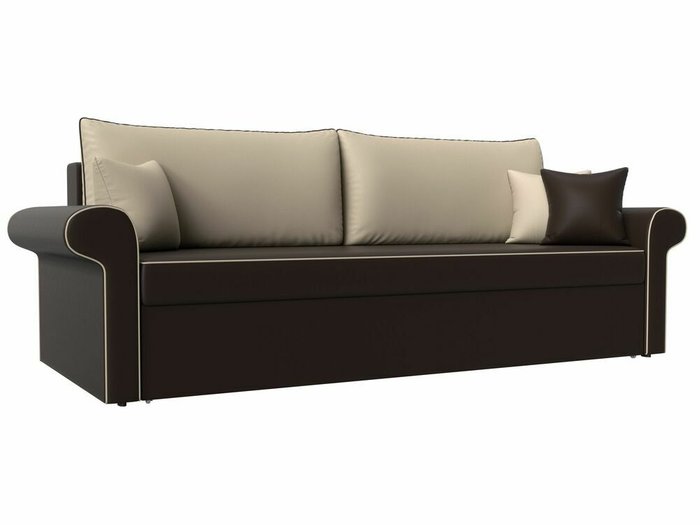 Прямой диван-кровать Милфорд бежево-коричневого цвета (экокожа)