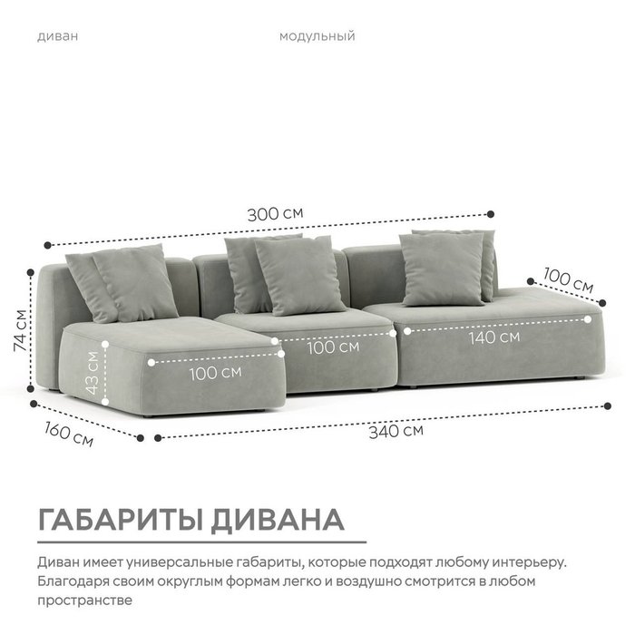 Угловой модульный диван Норд серого цвета - лучшие Угловые диваны в INMYROOM