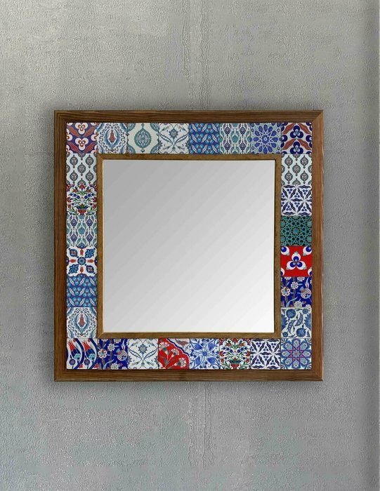 Настенное зеркало 43x43 с мозаикой из натурального камня - купить Настенные зеркала по цене 16871.0