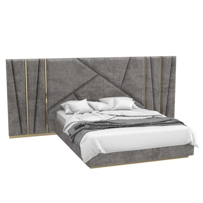 Кровать Afsana 160х200 светло-серого цвета с золотыми молдингами и подъемным механизмом - купить Кровати для спальни по цене 143900.0