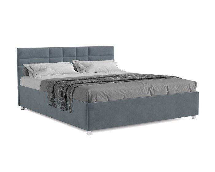 Кровать Нью-Йорк 140х190 серо-синего цвета с подъемным механизмом (велюр)