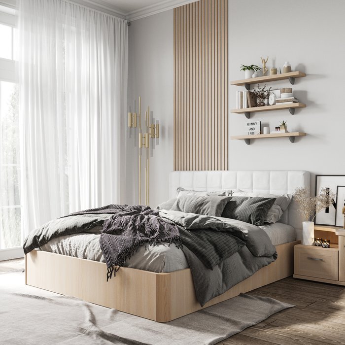 Кровать Магна 140х200 с изголовьем молочного цвета и подъемным механизмом  - лучшие Кровати для спальни в INMYROOM