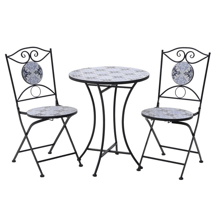 Набор из стола и двух стульев черно-голубого цвета