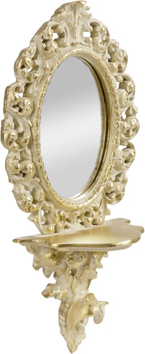 Зеркало настенное с полочкой золотого цвета - купить Настенные зеркала по цене 4210.0