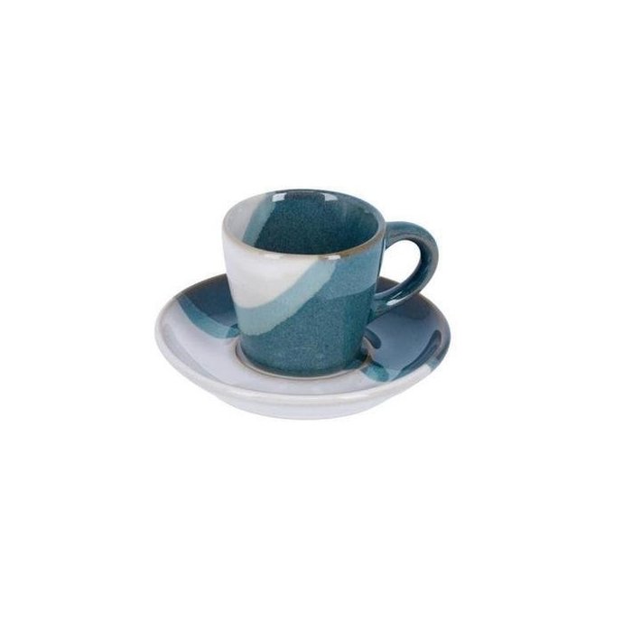 Кофейная чашка с блюдцем White and blue Nelba сине-голубого цвета