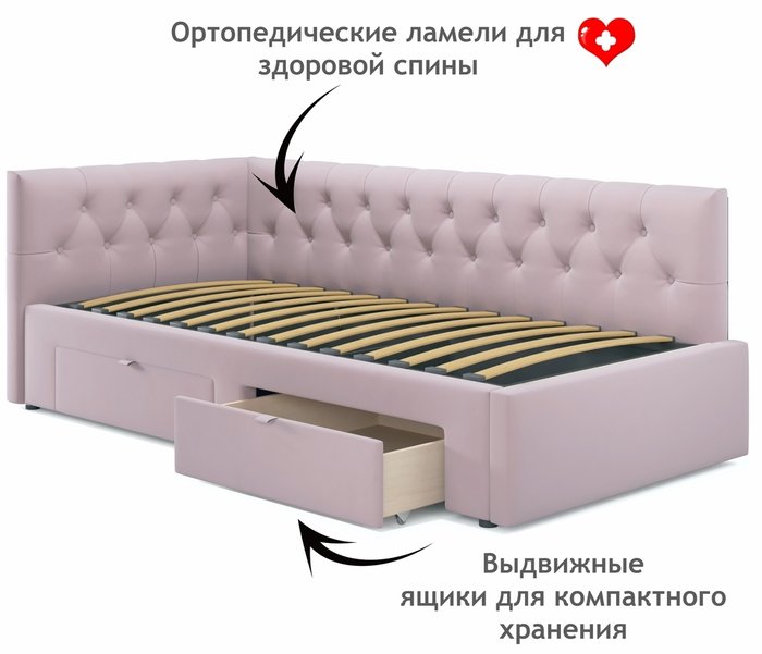 Кровать Afelia 90х200 лилового цвета с двумя ящиками и бортиком - лучшие Кровати для спальни в INMYROOM