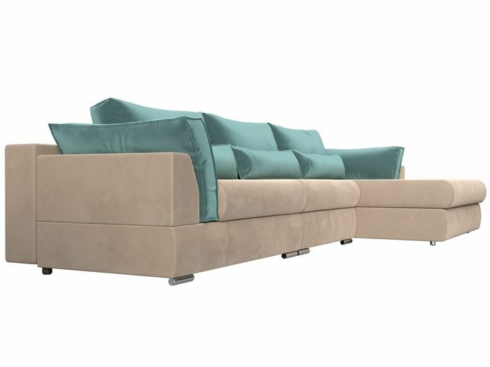 Угловой диван-кровать Пекин Long бирюзово-бежевого цвета угол правый - лучшие Угловые диваны в INMYROOM