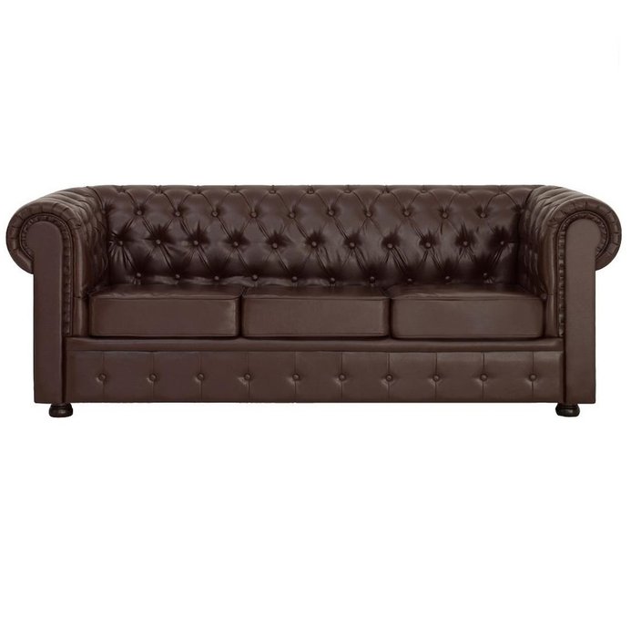 Трехместный диван Chesterfield коричневого цвета