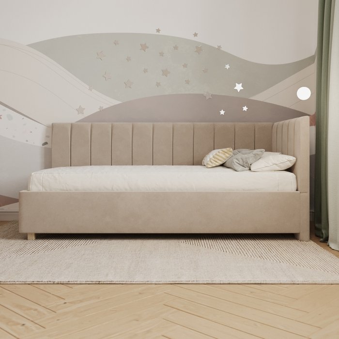 Кровать Помпиду 90х200 бежевого цвета без подъемного механизма - лучшие Одноярусные кроватки в INMYROOM