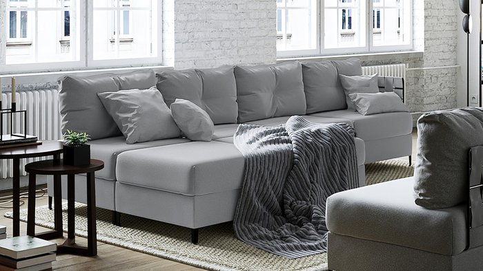 Угловой диван с двумя оттоманками Багамы серого цвета - купить Угловые диваны по цене 144200.0