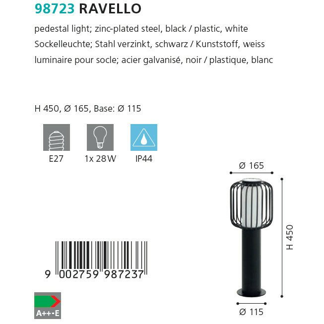 Уличный наземный столб Ravello черного цвета - купить Наземные светильники по цене 6990.0