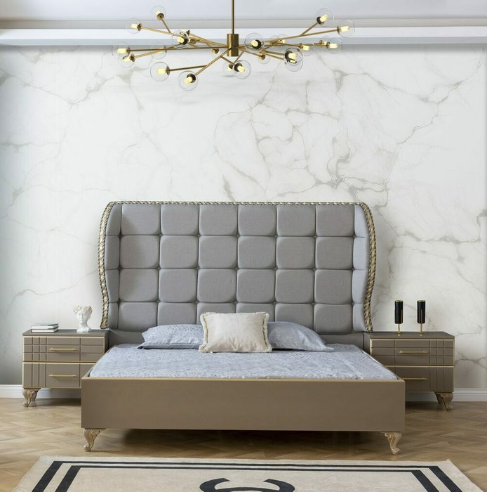 Кровать Нехир 180х200 коричнево-серого цвета без подъемного механизма - купить Кровати для спальни по цене 103500.0