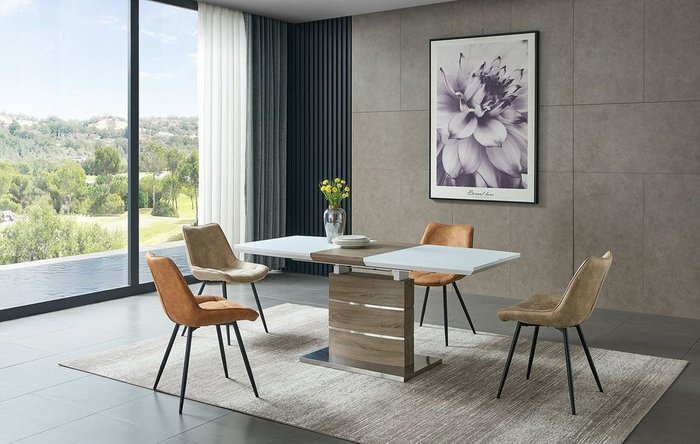 Раскладной обеденный стол Arioso Glass M бело-коричневого цвета - лучшие Обеденные столы в INMYROOM