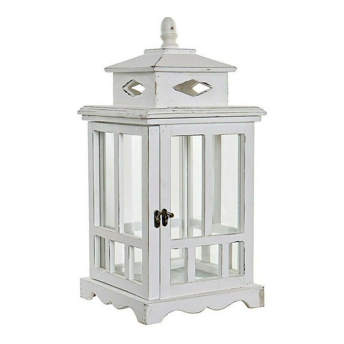 Фонарь DKD Home Decor Белый Стеклянный Сосна (22.5 x 22.5 x 47 cm)