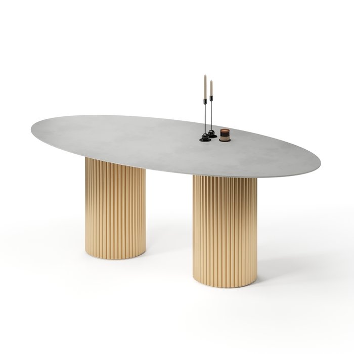 Овальный обеденный стол Хедус бело-золотого цвета - купить Обеденные столы по цене 121214.0