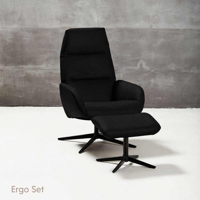 Кресло реклайнер с пуфом Ergo черного цвета - купить Интерьерные кресла по цене 177150.0