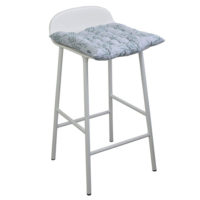 Подушка на стул стеганая из хлопка с графичным принтом Папоротник серо-голубого цвета - купить Подушки для стульев по цене 1090.0