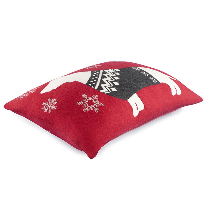 Подушка вязаная с новогодним рисунком Fancy doggy 40х60 красного цвета - лучшие Декоративные подушки в INMYROOM