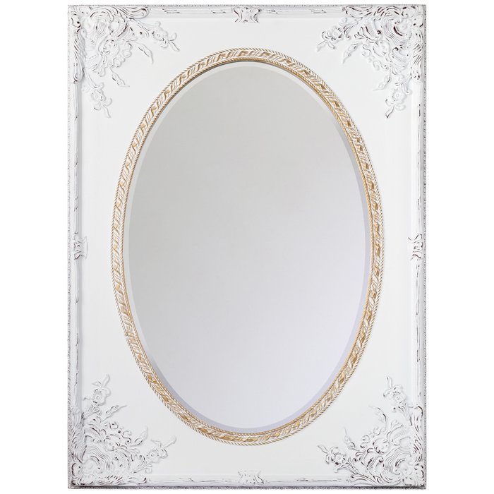 Зеркало настенное Орели в раме белого цвета с эффектом патины