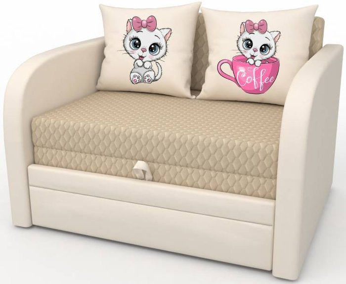 Детский диван-кровать Малыш бежевого цвета с кремовой экокожей