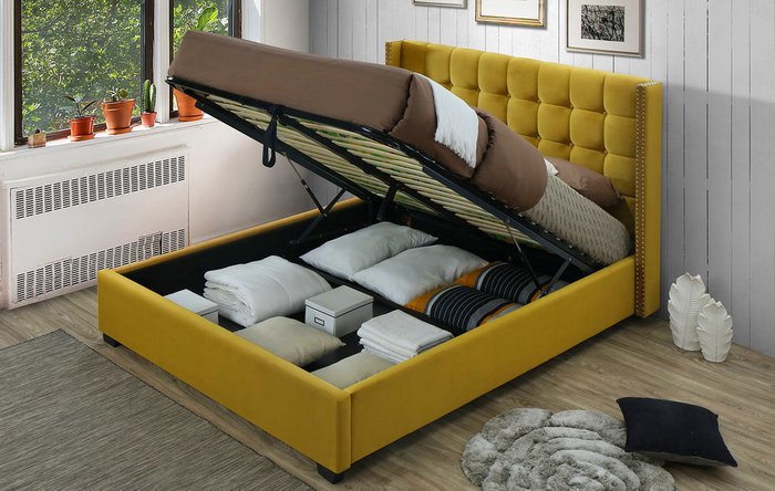 Кровать с подъемным механизмом Vivien 180x200 желтого цвета - купить Кровати для спальни по цене 66903.0 Кровать с подъемным механизмом Vivien 180x200 желтого цвета - купить Кровати для спальни по цене 66903.0