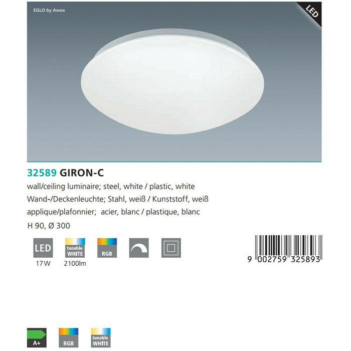 Светильник настенно-потолочный Eglo Giron-C 32589 - лучшие Потолочные светильники в INMYROOM