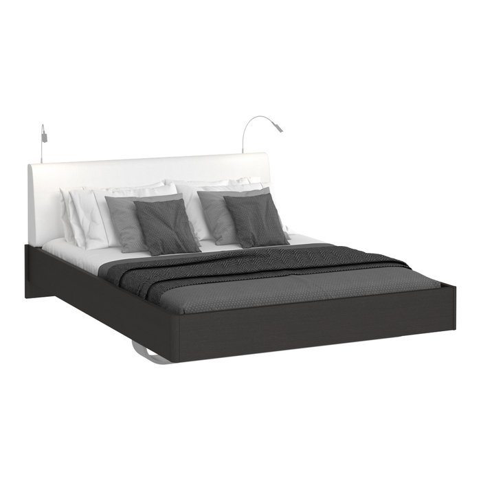 Кровать Элеонора 160х200 с изголовьем белого цвета и двумя светильниками - купить Кровати для спальни по цене 57132.0