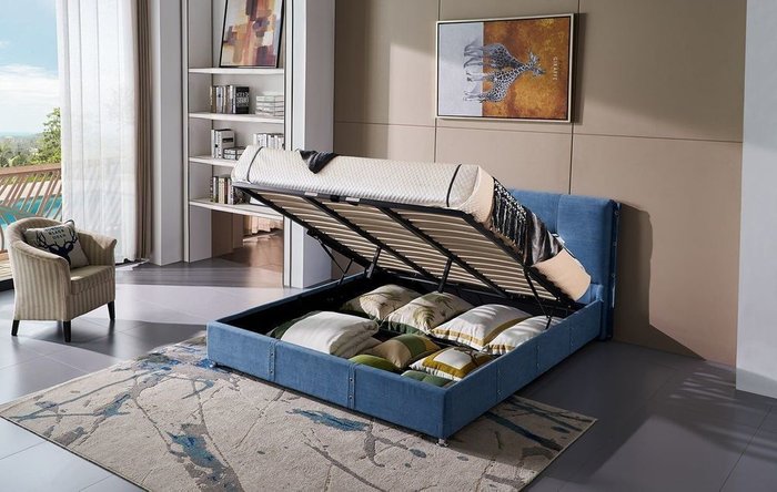 Кровать Norden 180х200 синего цвета с подъемным механизмом - купить Кровати для спальни по цене 46334.0 Кровать Norden 180х200 синего цвета с подъемным механизмом - купить Кровати для спальни по цене 46334.0