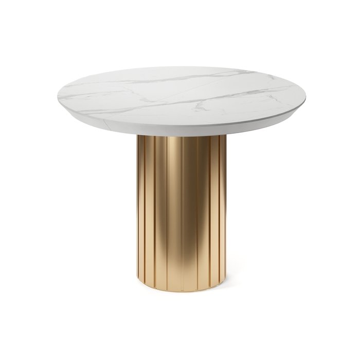 Обеденный стол раздвижной Саиф на золотом основании с белой столешницей