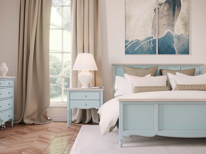 Кровать двуспальная Leblanc c изножьем голубого цвета 160х200 - купить Кровати для спальни по цене 170500.0