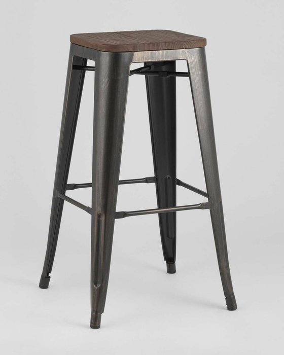 Стул барный Tolix Wood из стали и дерева  - купить Барные стулья по цене 6290.0