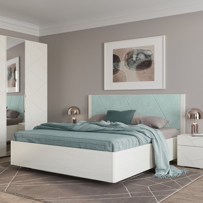 Кровать Селеста 160х200 с подъемным механизмом бело-бирюзового цвета - лучшие Кровати для спальни в INMYROOM