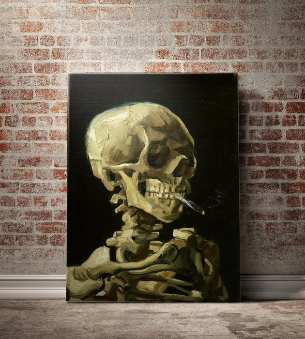 Картина "Череп с горящей сигаретой"