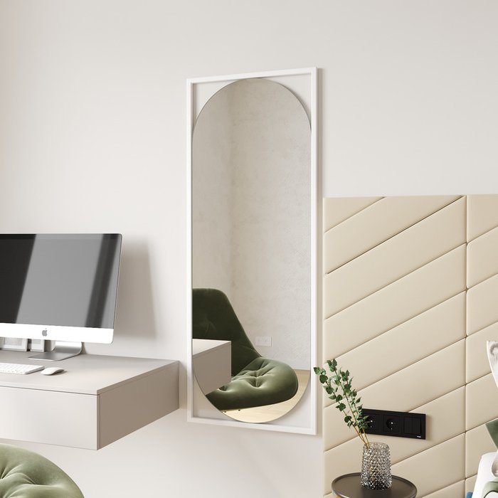 Дизайнерское настенное зеркало Kvaden M в металлической раме белого цвета - купить Настенные зеркала по цене 12900.0