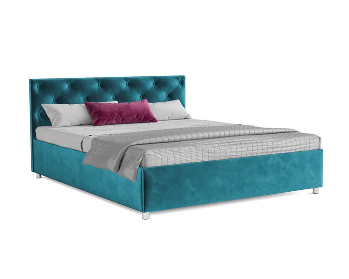 Кровать Классик 140х190 сине-зеленого цвета с подъемным механизмом (вельвет)