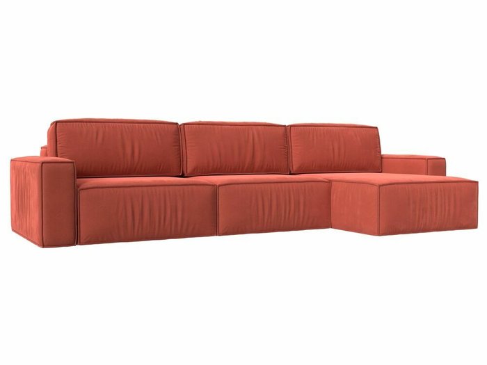 Угловой диван-кровать Прага Классик лонг кораллового цвета правый угол
