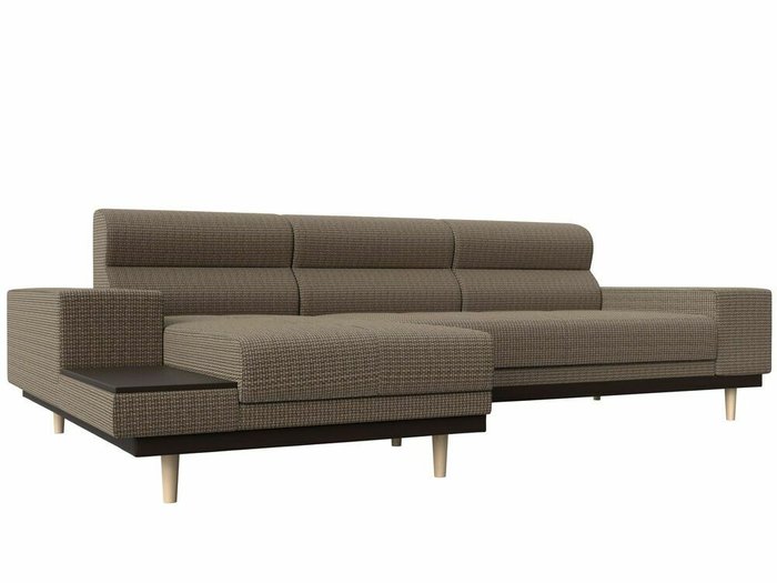 Угловой диван-кровать Леонардо бежево-коричневого цвета левый угол