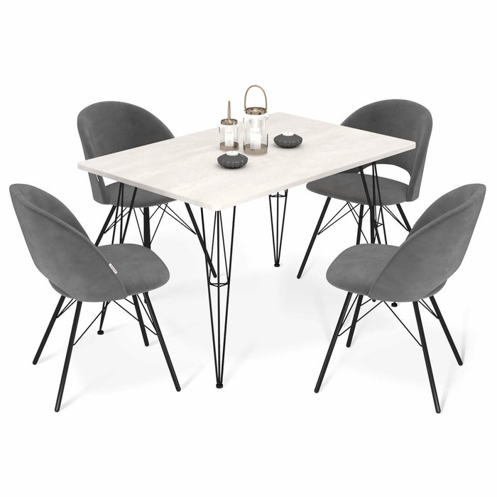 Обеденная группа из стола и четырех стульев серого цвета