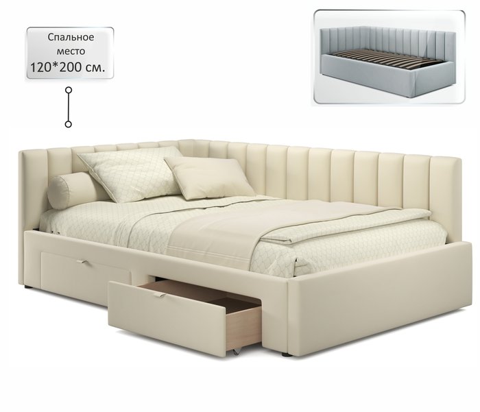 Кровать Milena 120х200 бежевого цвета без подъемного механизма - купить Кровати для спальни по цене 21900.0