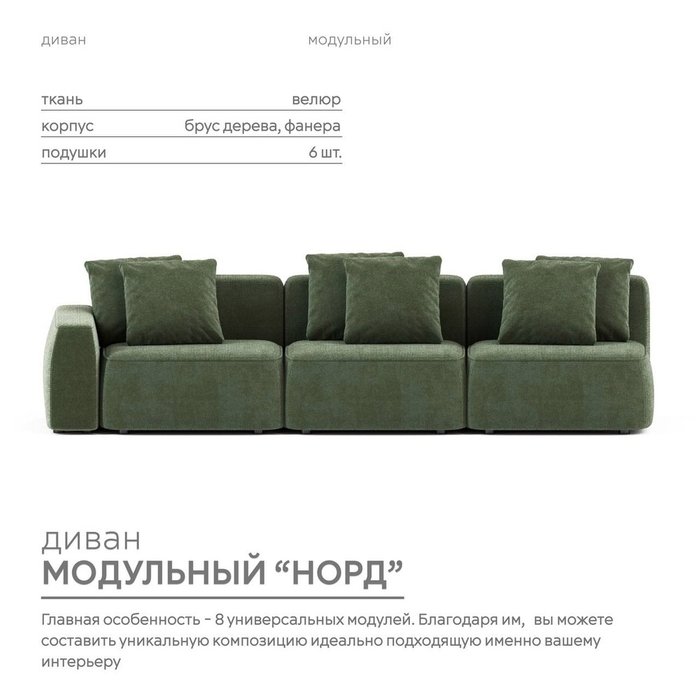 Диван модульный Норд зеленого цвета - купить Прямые диваны по цене 148700.0