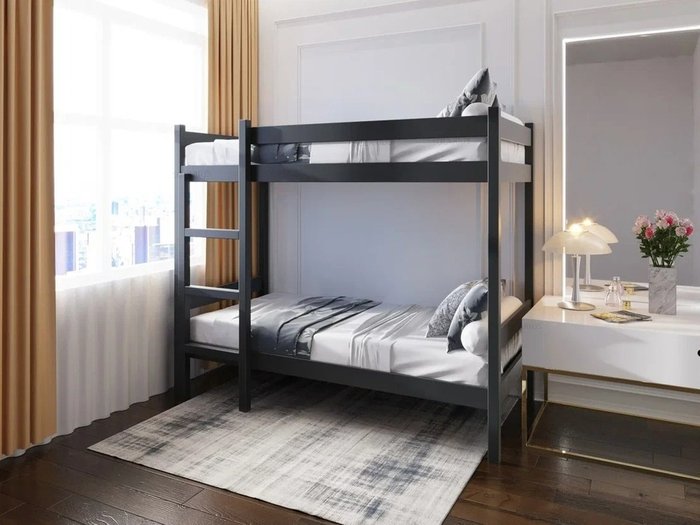 Кровать двухъярусная сосновая со сплошным основанием 90х200 цвета антрацит - лучшие Двухъярусные кроватки в INMYROOM