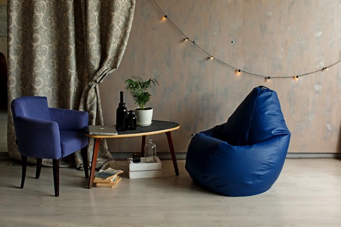 Кресло-мешок Груша XL в обивке из экокожа синего цвета - лучшие Бескаркасная мебель в INMYROOM