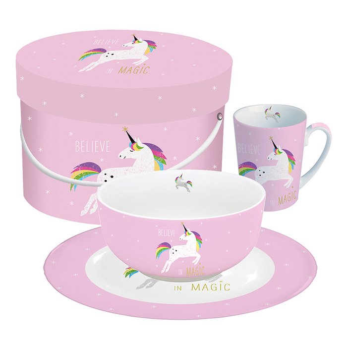 Набор посуды в подарочной коробке Paperproducts Design pink unicorn